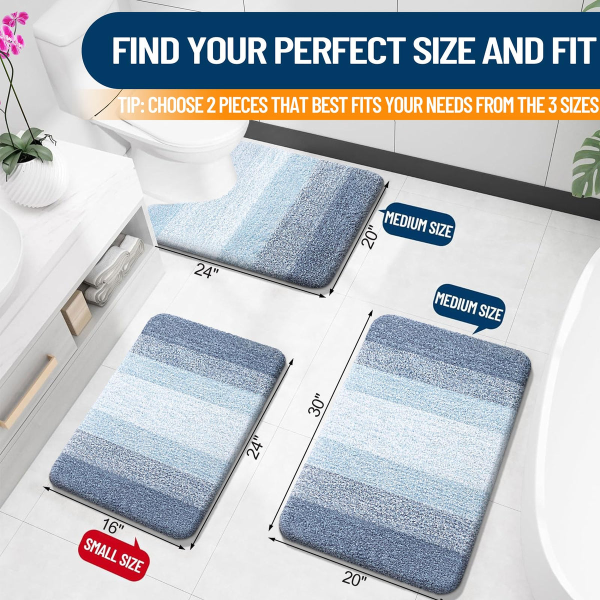 OLANLY bathroom rug set dense pile blue emphasizes ultra-absorbency near sink