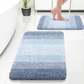 OLANLY bathroom rug set front view in blue delivers soft warmth after a shower