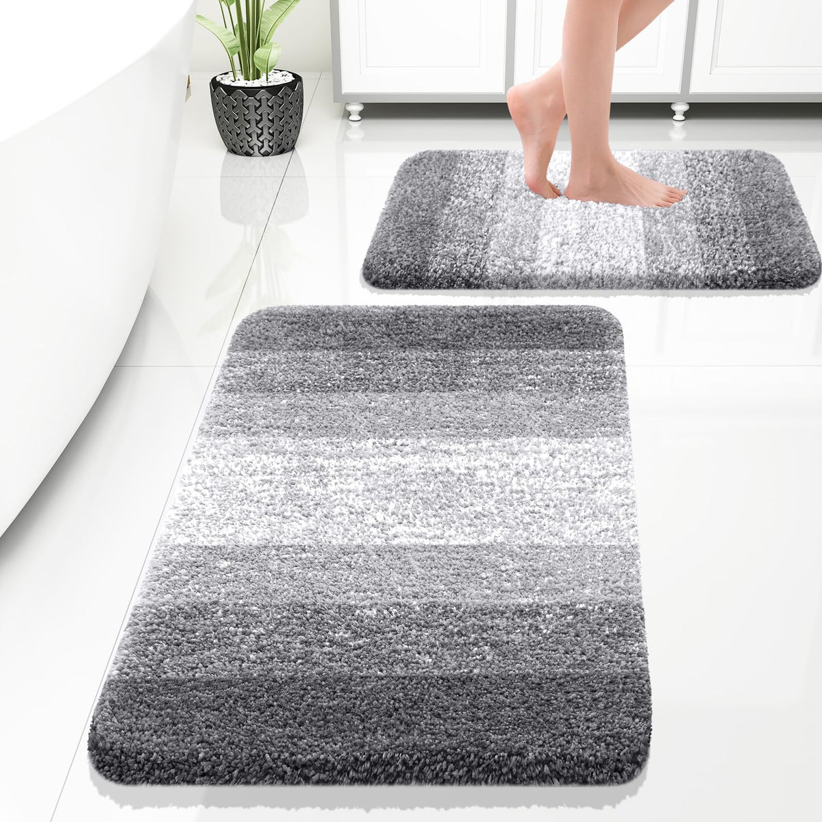 OLANLY bathroom rug set gray plush-shaggy-pile offers cozy comfort underfoot.