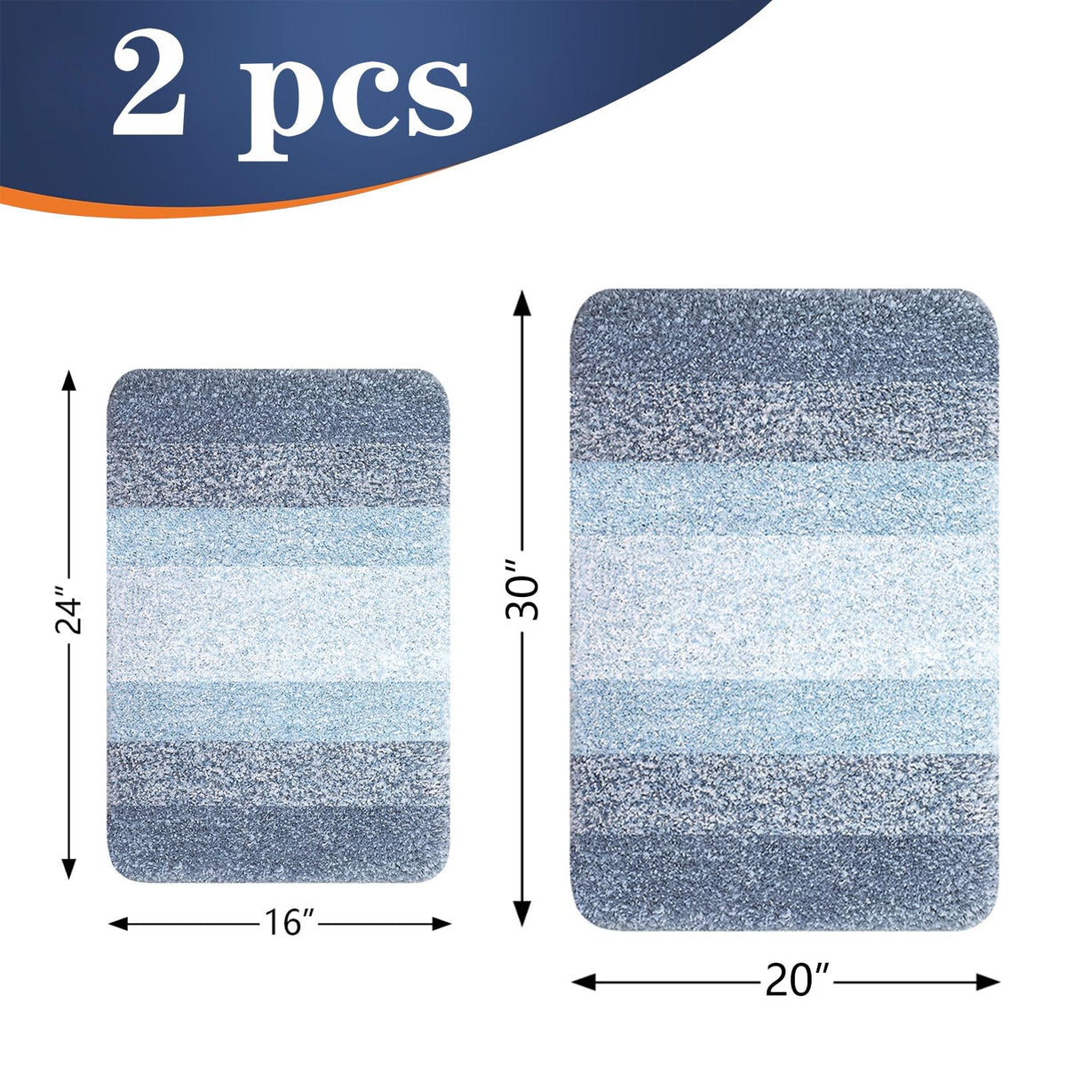 OLANLY bathroom rug set side view in blue highlights plush density for quick drying