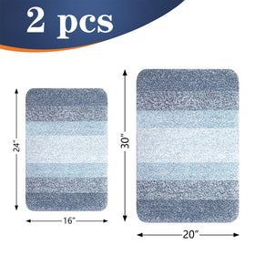 OLANLY bathroom rug set side view in blue highlights plush density for quick drying