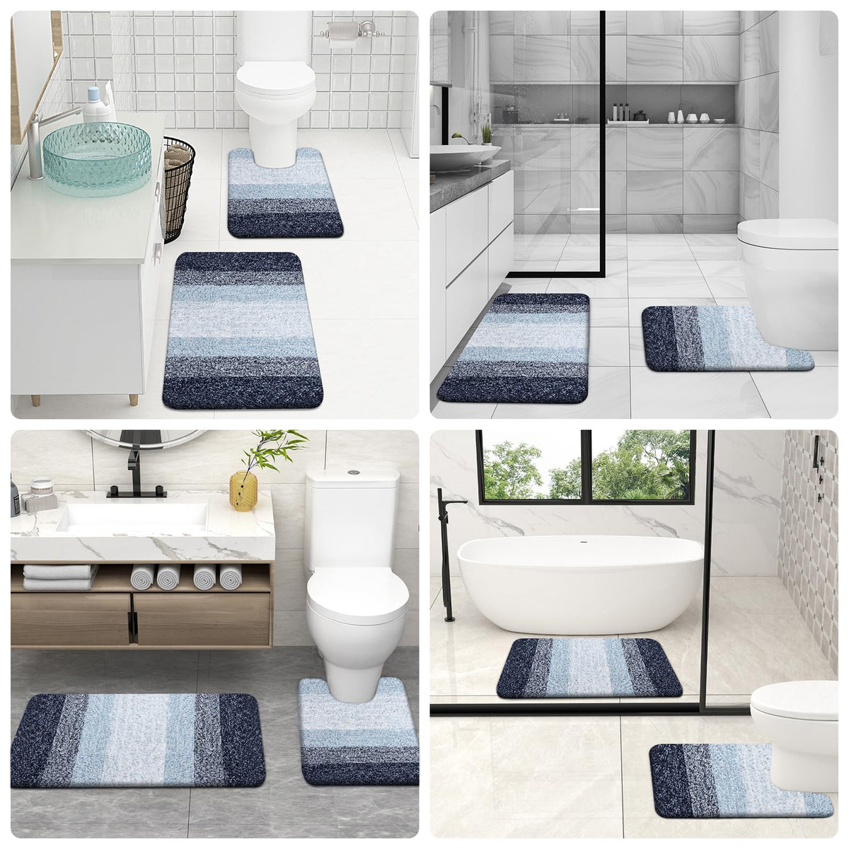 Dark blue color adds timeless elegance to any bathroom style.