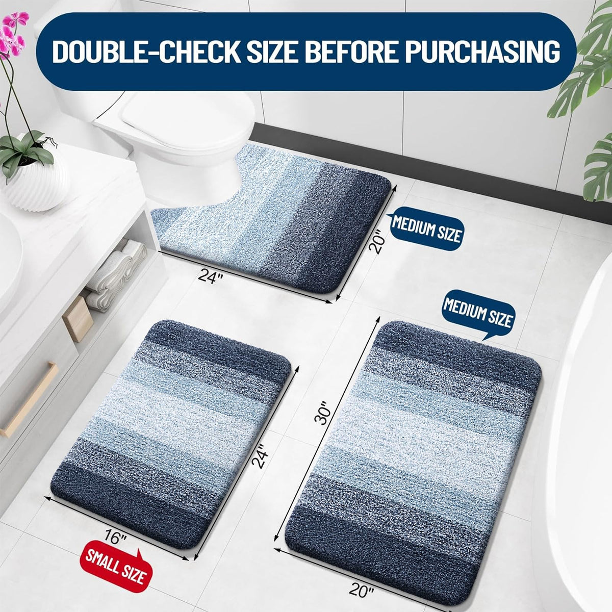 Deep-pile mats trap moisture to keep bathroom floors dry after showers.