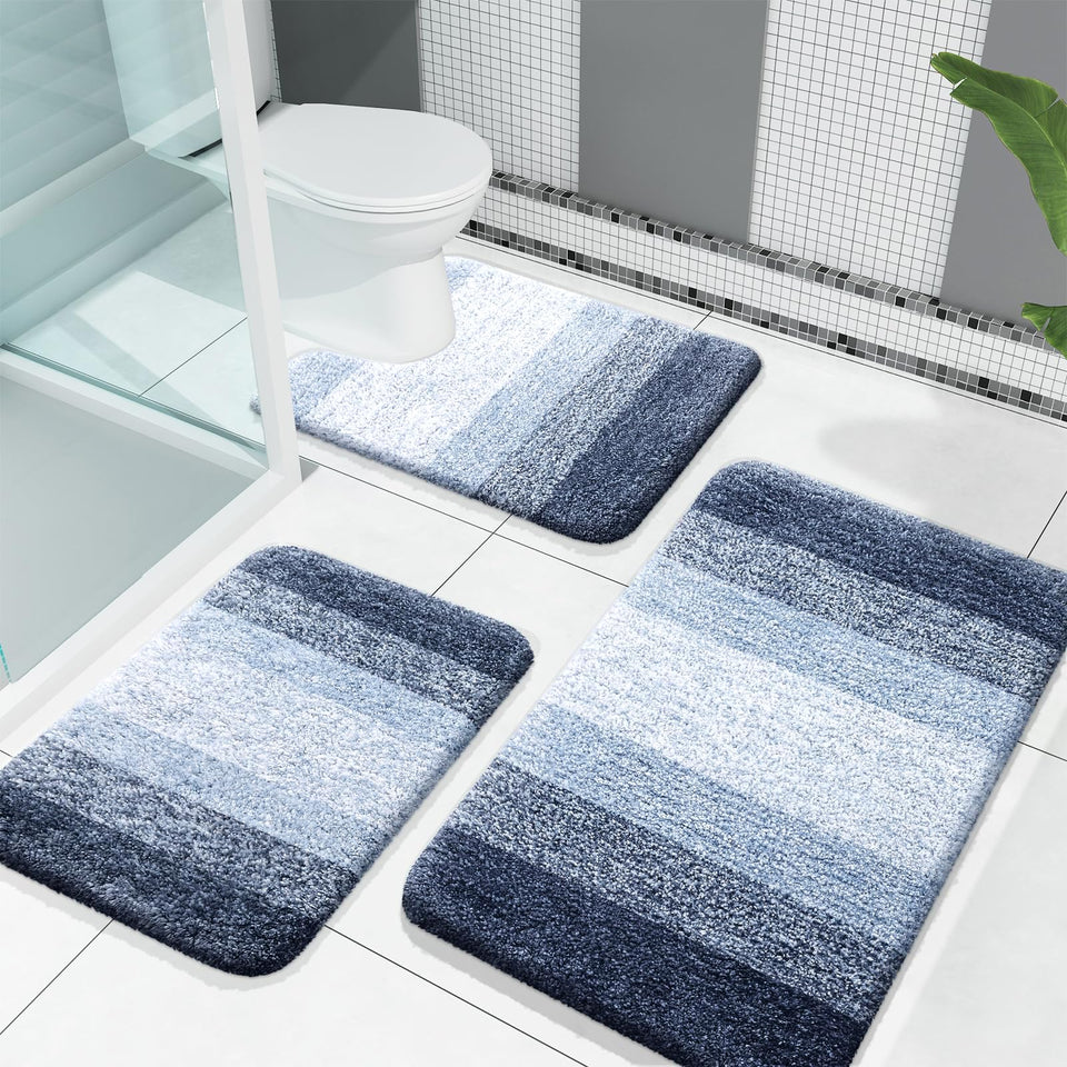 OLANLY 3-piece bathroom rug set with dense microfiber offers plush comfort and absorbency.