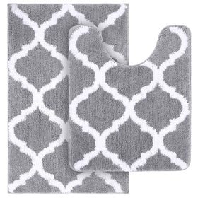 OLANLY bathroom rug set 2-piece with Moroccan design provides soft, plush comfort