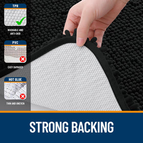 OLANLY black rug complements décor while offering soft, quick-dry comfort