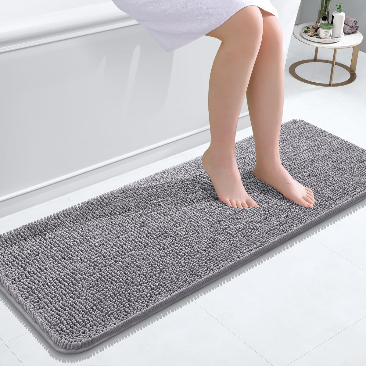 OLANLY bathroom runner rug 47x17 with soft chenille for cozy feet.