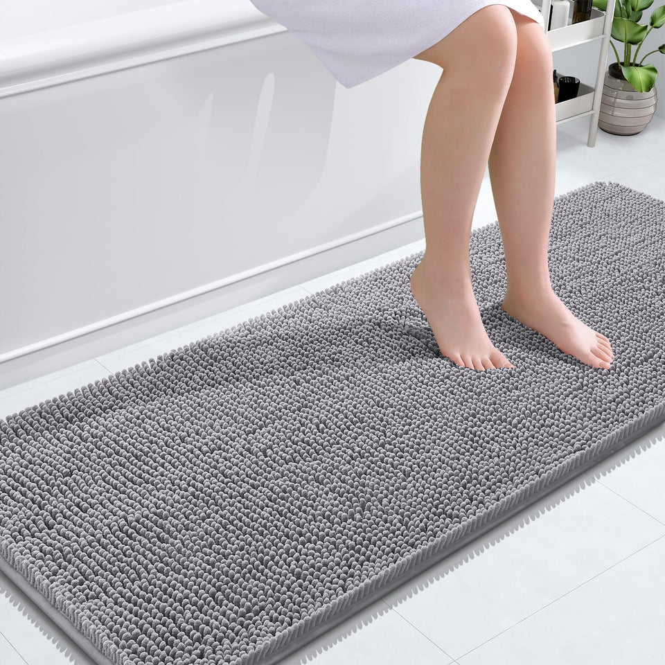 OLANLY bathroom runner rug grey with soft chenille for cozy feet and quick-drying performance