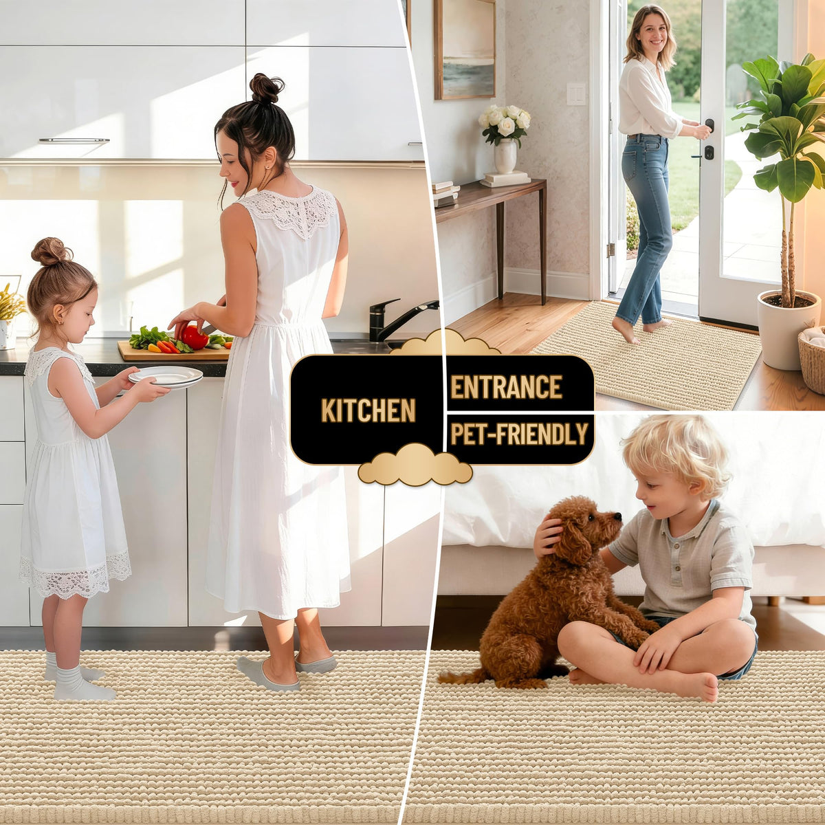 OLANLY beige 30x20 bath rug enhances bathroom decor with plush texture.