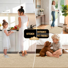 OLANLY beige 30x20 bath rug enhances bathroom decor with plush texture.