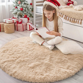 OLANLY beige round rug for bedrooms, 4ft, soft and cozy underfoot