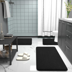 OLANLY black 30x20 mat complements modern bathroom decor.