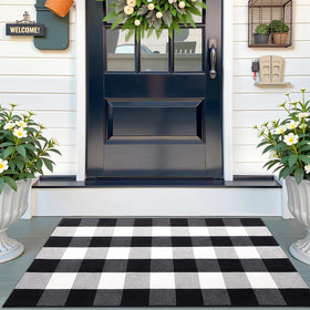 OLANLY Buffalo Plaid Rug entryway display shows durable weave for busy entryways.
