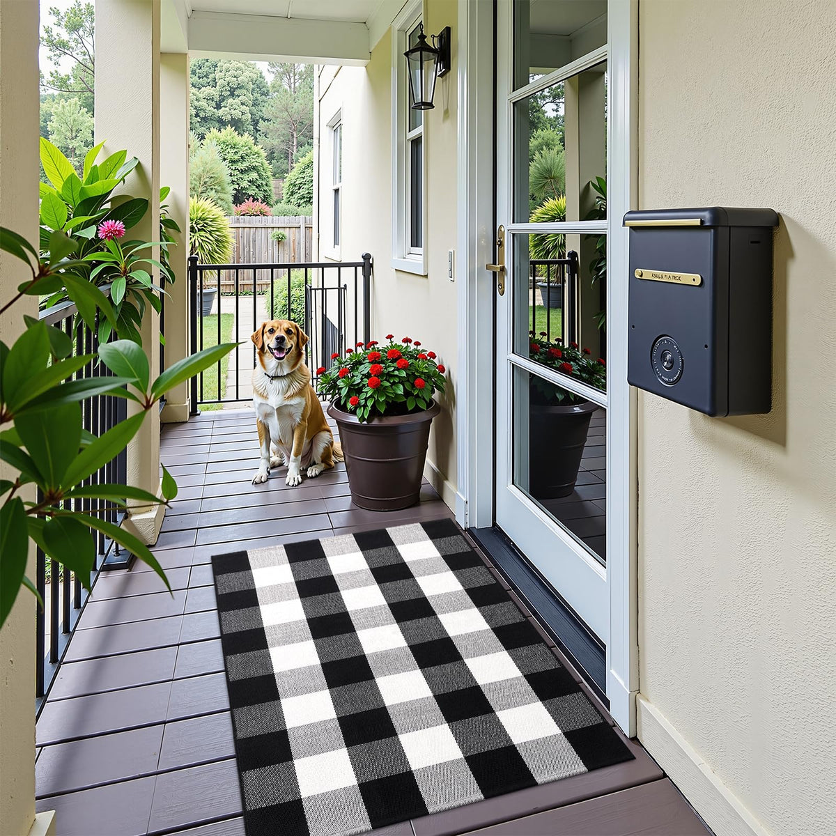 OLANLY Buffalo Plaid Rug absorbs moisture to help keep entryways tidy.
