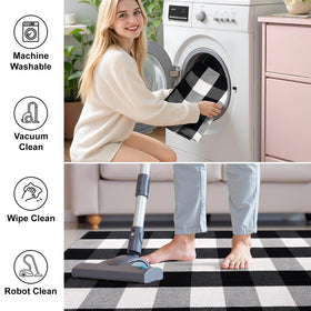OLANLY Buffalo Plaid Rug paired with non-slip pad enhances safety in high-traffic areas.