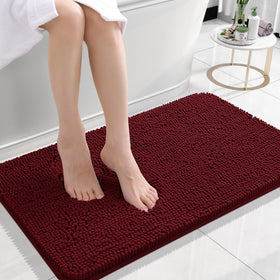 OLANLY burgundy chenille bath rug 24x16 adds soft warmth to your bathroom floor.