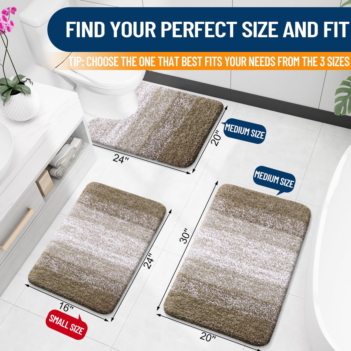 OLANLY Coffee bath mat absorbent shag pile traps moisture for quick drying.