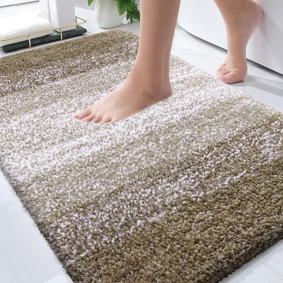 OLANLY Coffee bath mat front view with soft microfiber texture for comfort.