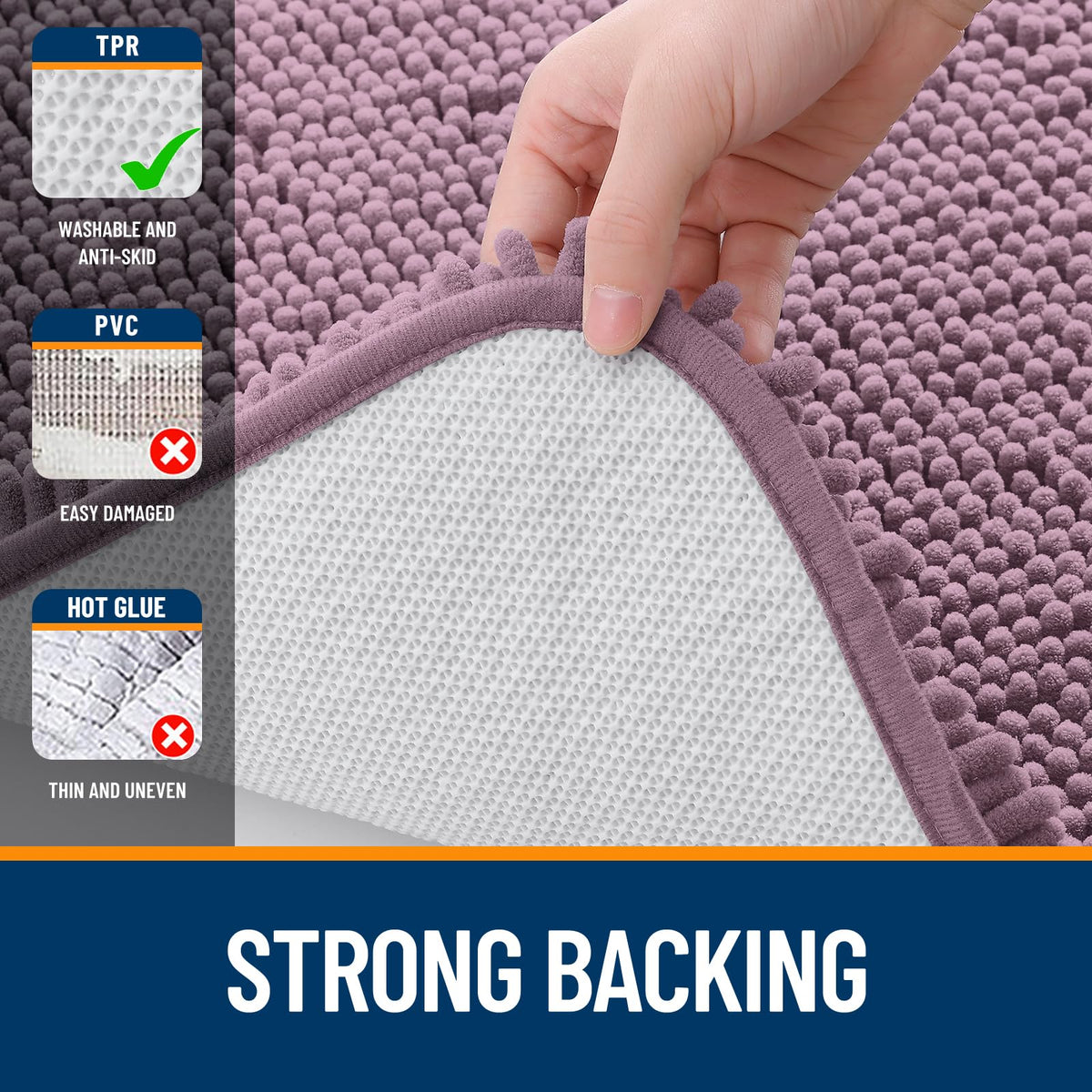OLANLY deep plum chenille rug adds soft color to bathroom decor