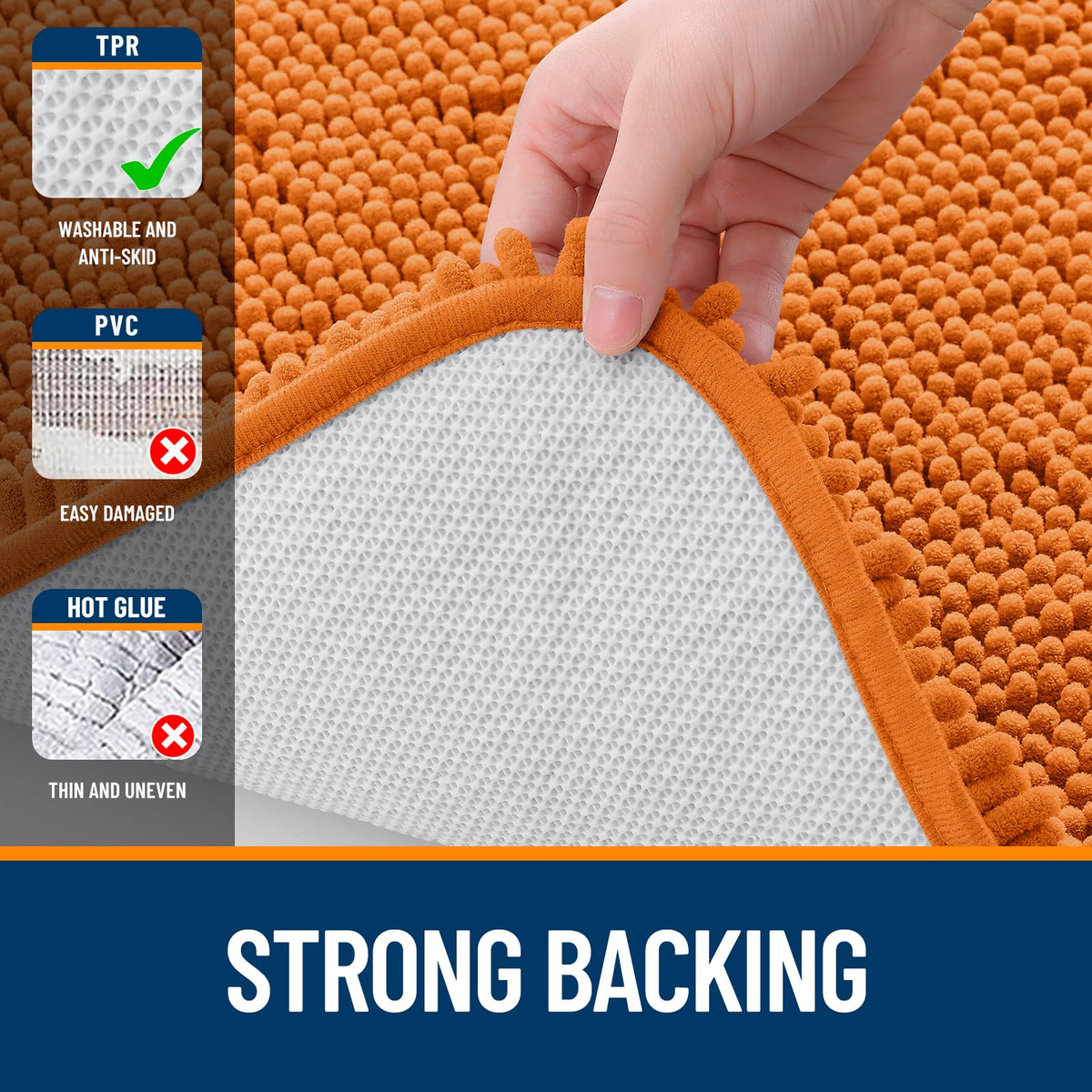 OLANLY durable rubber backing rug stays in place on dry, smooth floors.