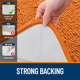OLANLY durable rubber backing rug stays in place on dry, smooth floors.