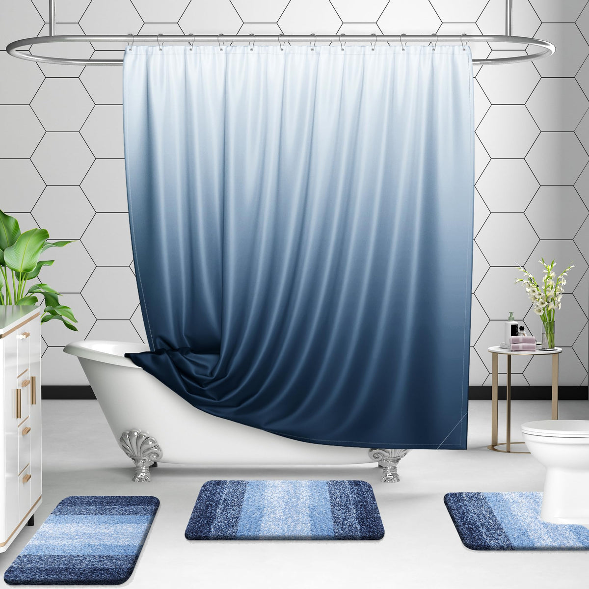 OLANLY extra-soft microfiber bath mat in navy provides plush comfort
