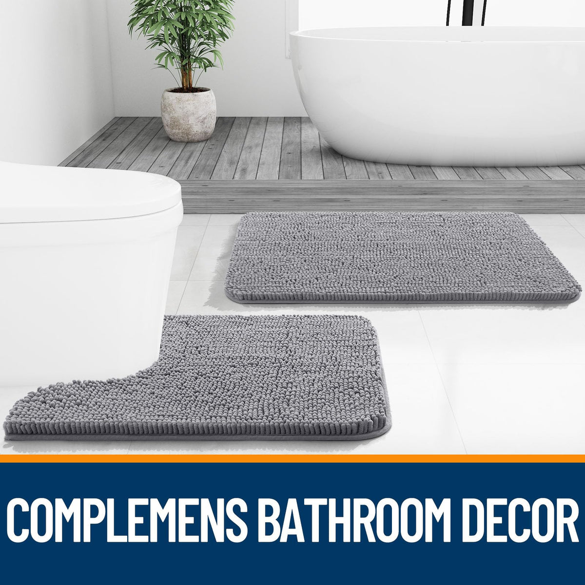 OLANLY grey chenille rug complements any bathroom decor
