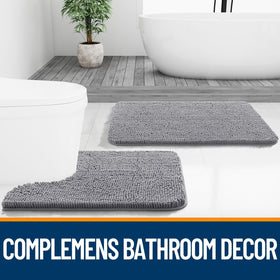 OLANLY grey chenille rug complements any bathroom decor