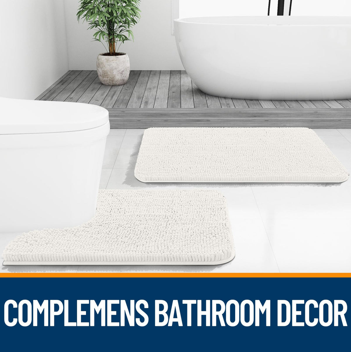 OLANLY ivory bath rug decor complements a light, airy bathroom style.