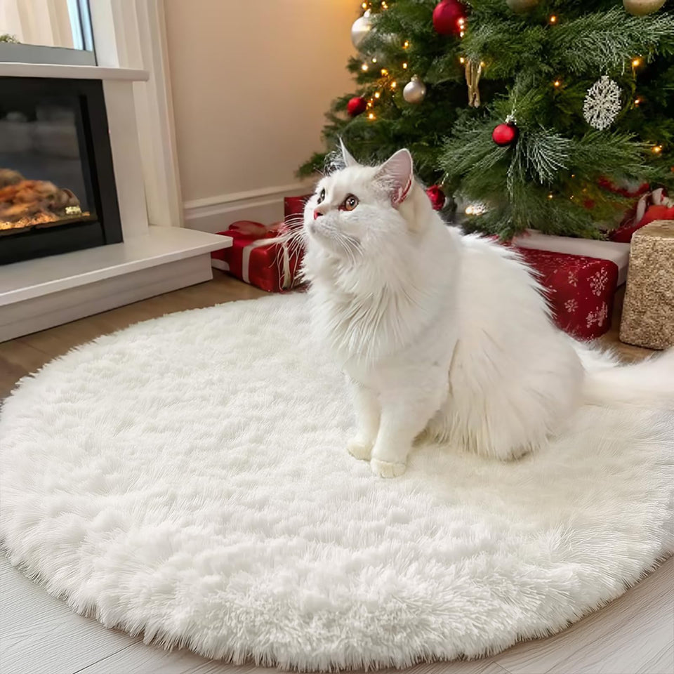 OLANLY ivory round rug in a bedroom with soft plush texture for cozy feet