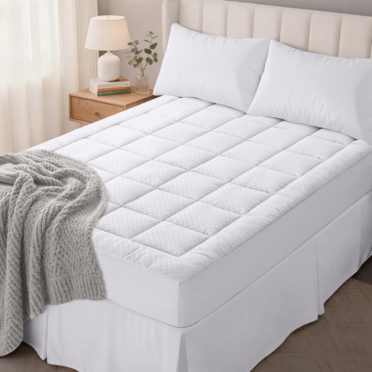 OLANLY King Quilted Mattress Pad Topper with plush quilted surface for enhanced comfort