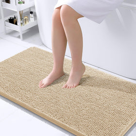 OLANLY large beige bath rug with chenille pile for plush warmth and quick absorption