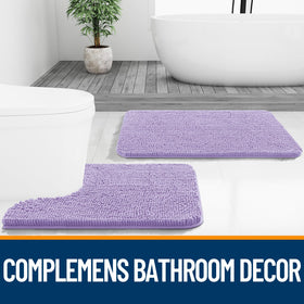OLANLY lavender rug beside sink adds plush foot comfort and style.