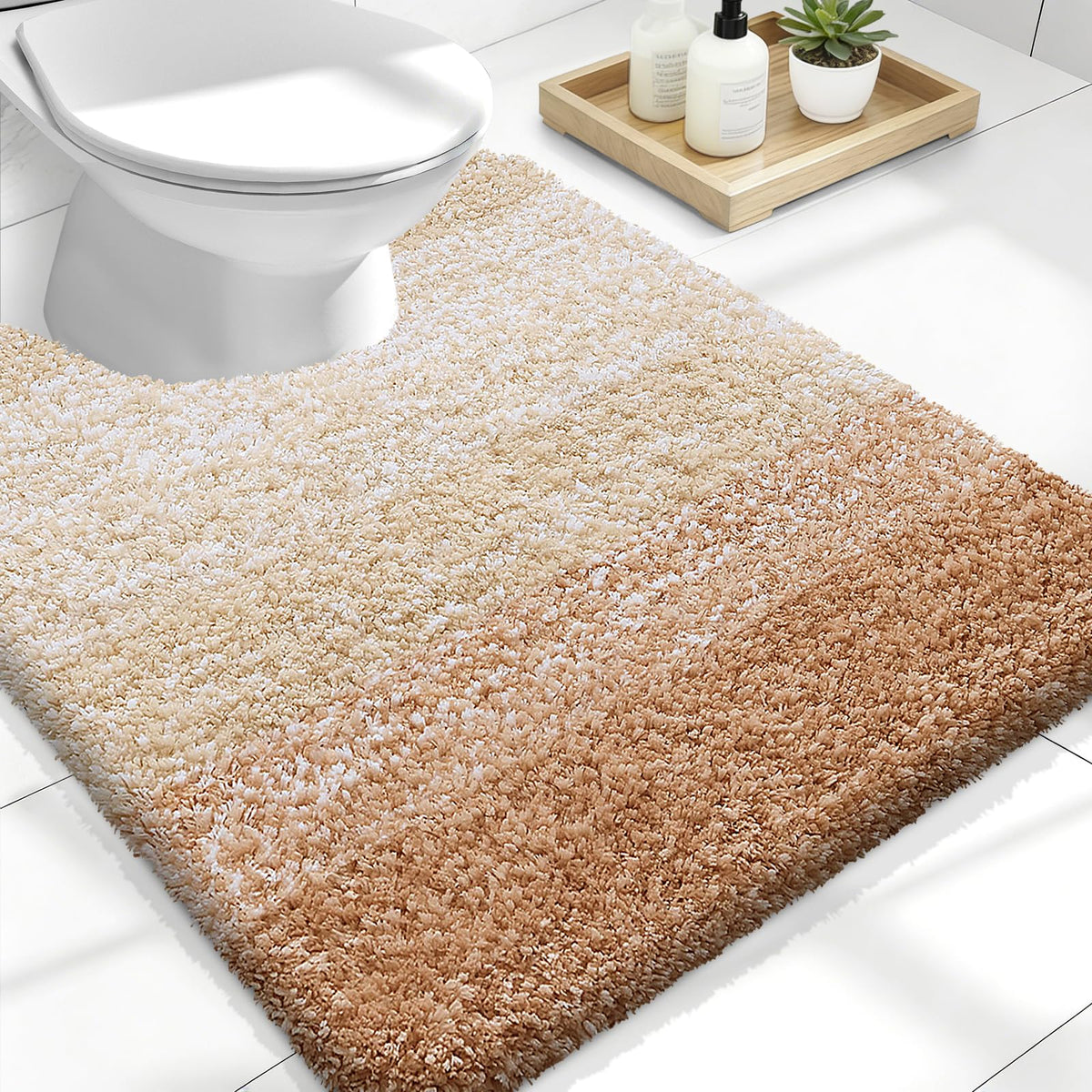 OLANLY luxury toilet rug in U-shaped 24x20 for warm feet and stylish bathroom