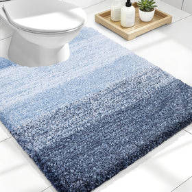 OLANLY luxury toilet rug U-shaped blue improves bathroom safety with non-slip base.