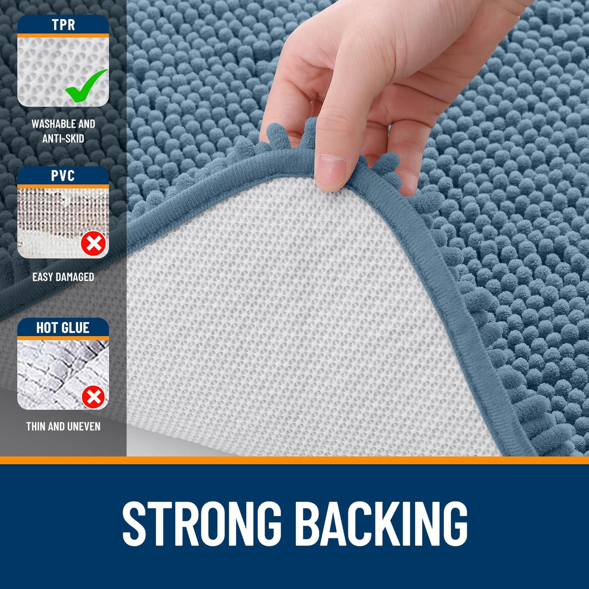 OLANLY machine-washable bath rug for easy cleaning and long-lasting use.