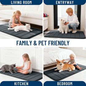 OLANLY 30x20 memory foam mat fits beside sinks, showers, or entryways.