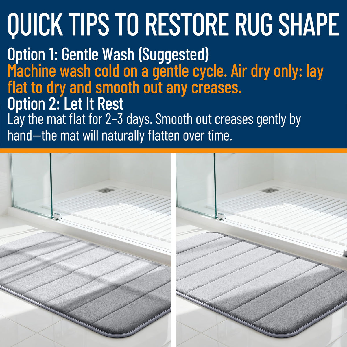 OLANLY Memory Foam Bath Mat with coral velvet surface delivers warm, cozy comfort.