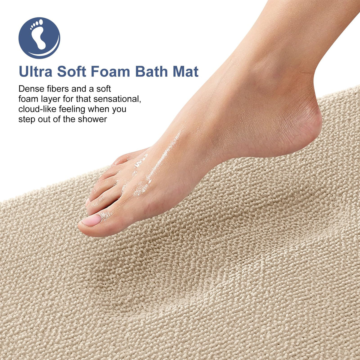 OLANLY memory foam bath mat close-up showing cloud-like cushioning