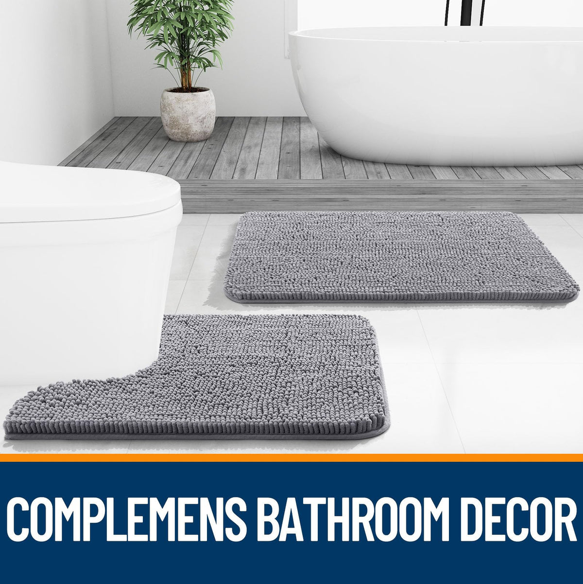 OLANLY versatile gray bath mat set fits baths, vanity areas, and guest bathrooms