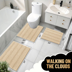 OLANLY plush striped mat elevates bathroom decor with comfortable step-ins.