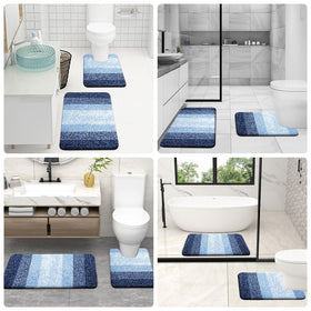 OLANLY navy bath rug set for front-of-sink use adds comfort.