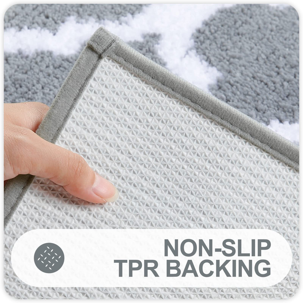 OLANLY non-slip backing keeps mats in place on smooth bathroom floors