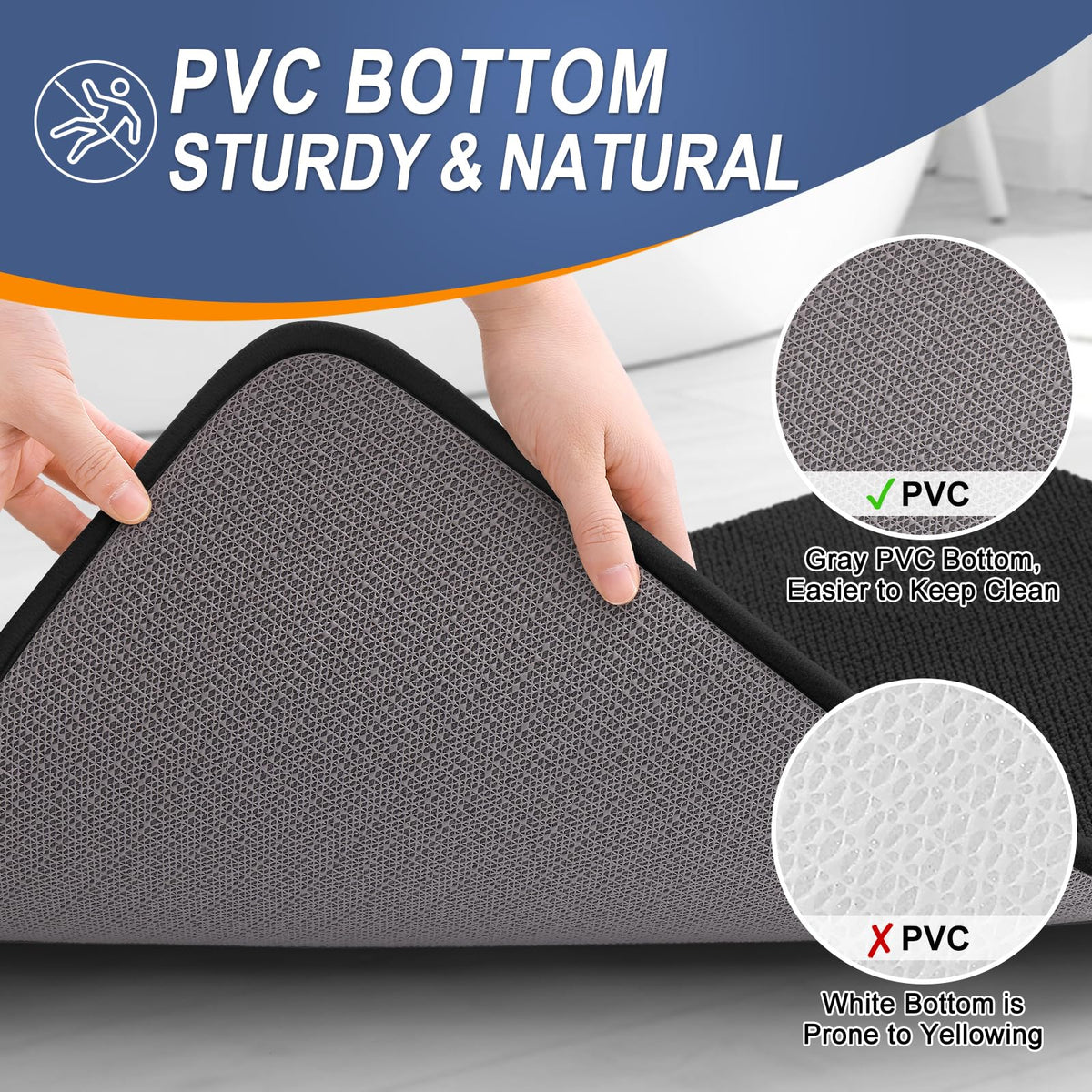 OLANLY non-slip PVC backing keeps the rug in place on dry floors.