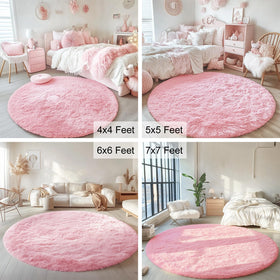 OLANLY pink round rug dorm room adds soft comfort
