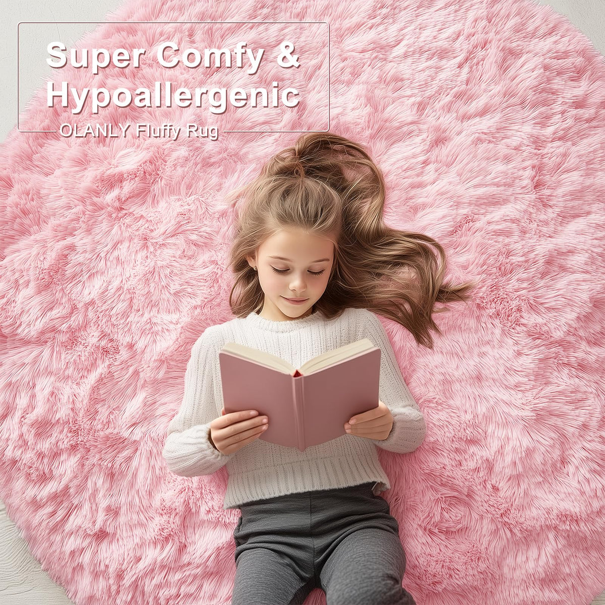 OLANLY pink round rug washable design enables easy care