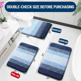 OLANLY plush shaggy navy mats add warmth to bath and vanity.