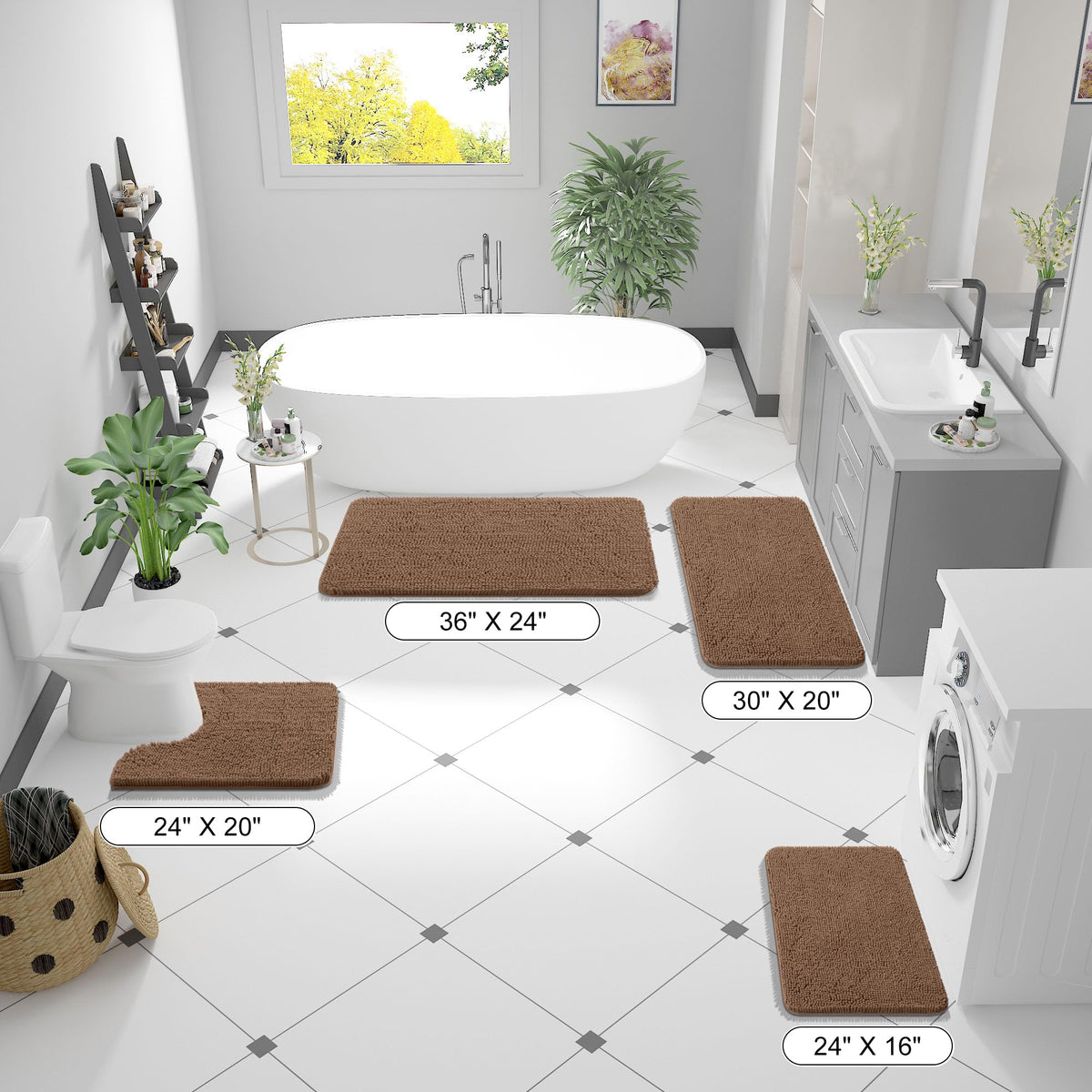 OLANLY Mocha rug with rubber backing for stable grip