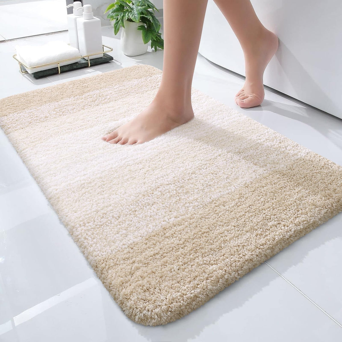 OLANLY small bathroom rug 24x16 with soft microfiber for warm feet.