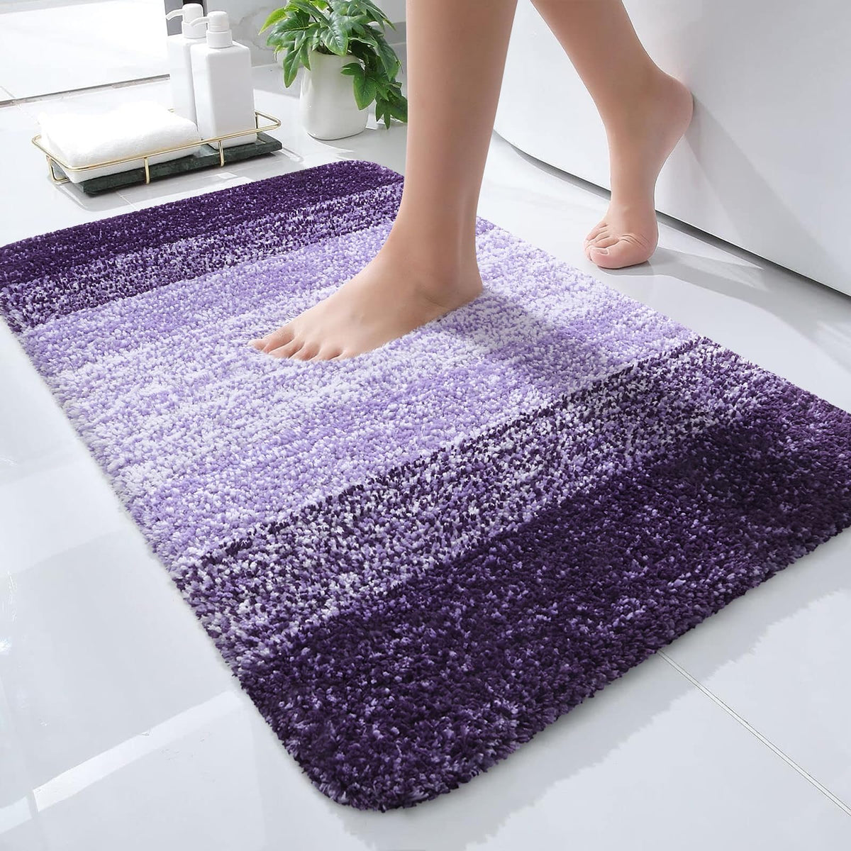 OLANLY small bathroom rug in violet enriches comfort on cold bathroom floors.